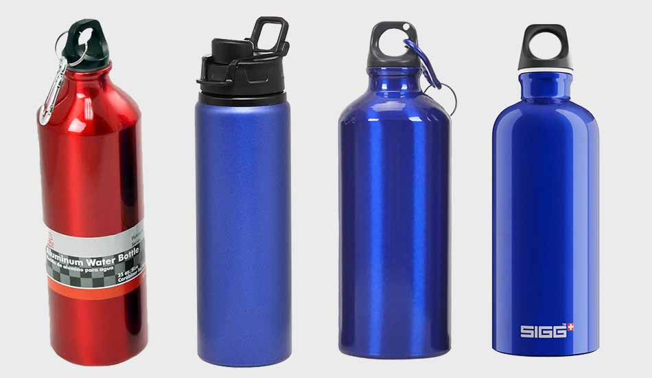 blue aluminum water bottle