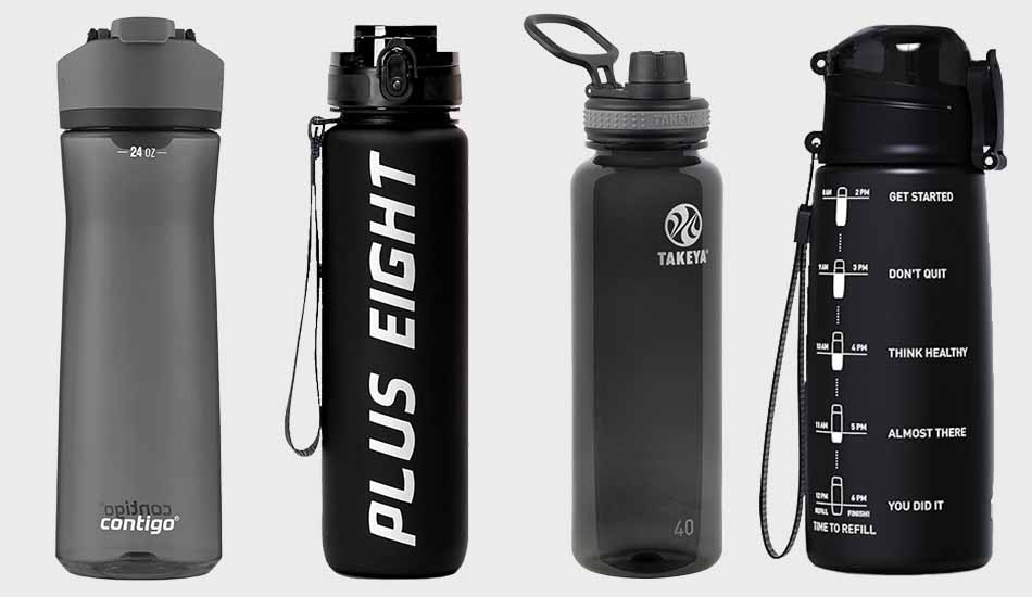 black plastic water bottle