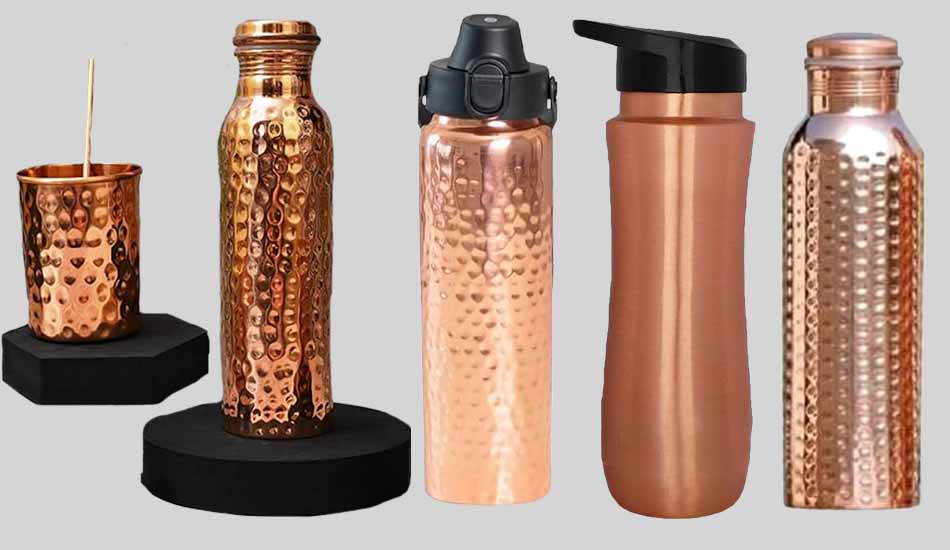 Copper water bottle with straw