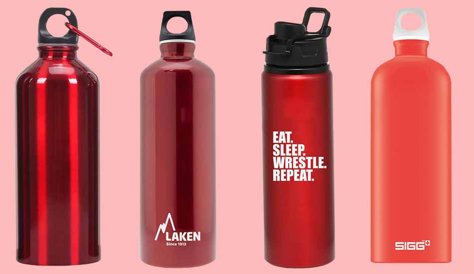 Red aluminum water bottle
